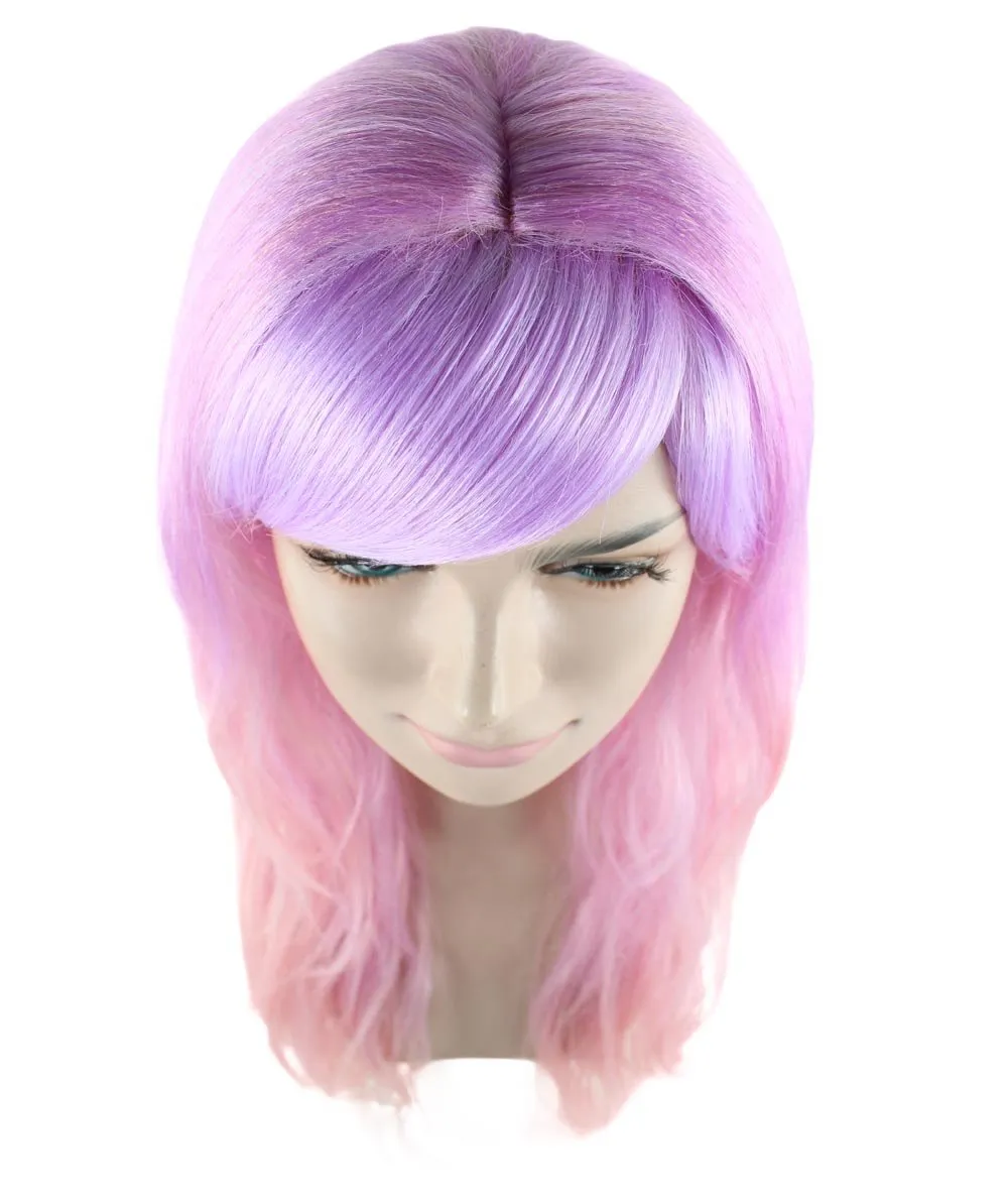 Long Wavy Blue and White Ombre Womens Wig | Fancy Party Event Ready Halloween Wig | Premium Breathable Capless Cap