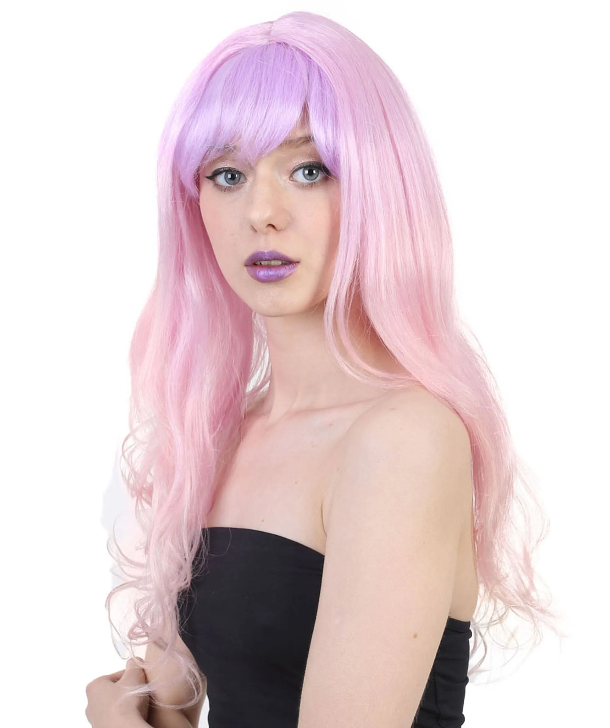 Long Wavy Blue and White Ombre Womens Wig | Fancy Party Event Ready Halloween Wig | Premium Breathable Capless Cap