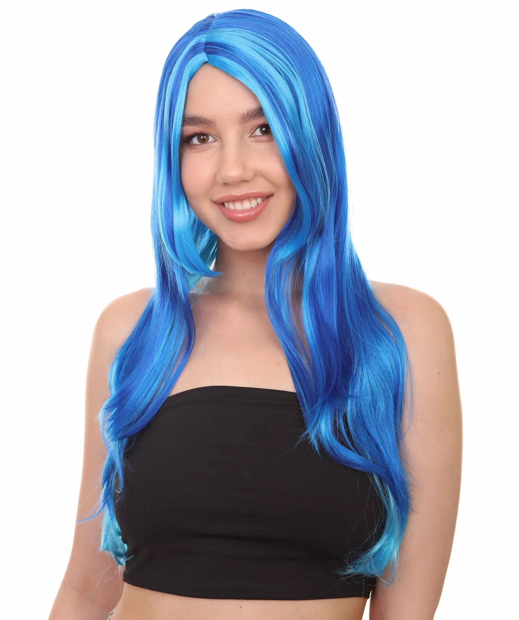 Long Wavy Blue Womens Wig | Sexy Cosplay Party Halloween Wig | Premium Breathable Capless Cap
