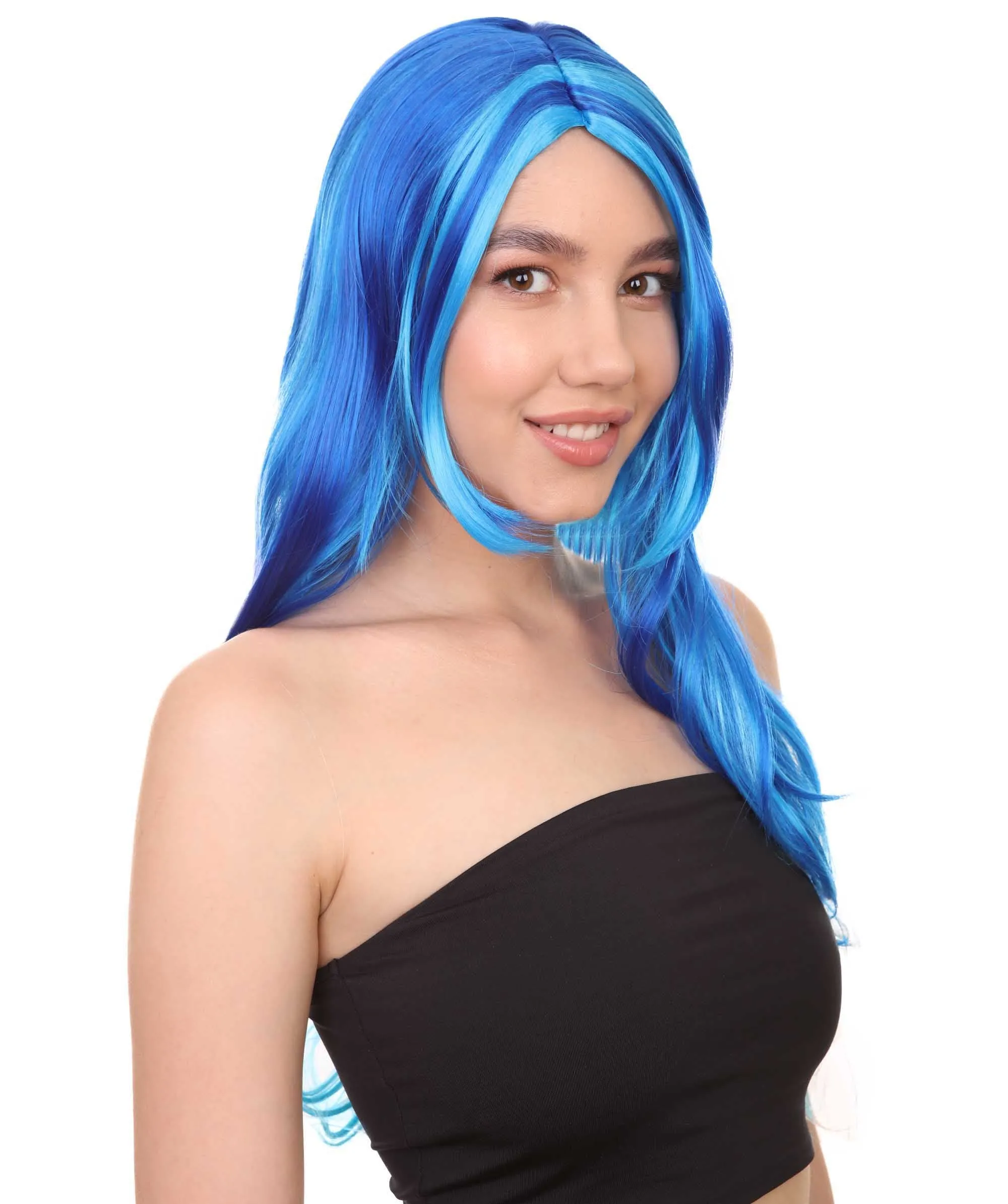 Long Wavy Blue Womens Wig | Sexy Cosplay Party Halloween Wig | Premium Breathable Capless Cap
