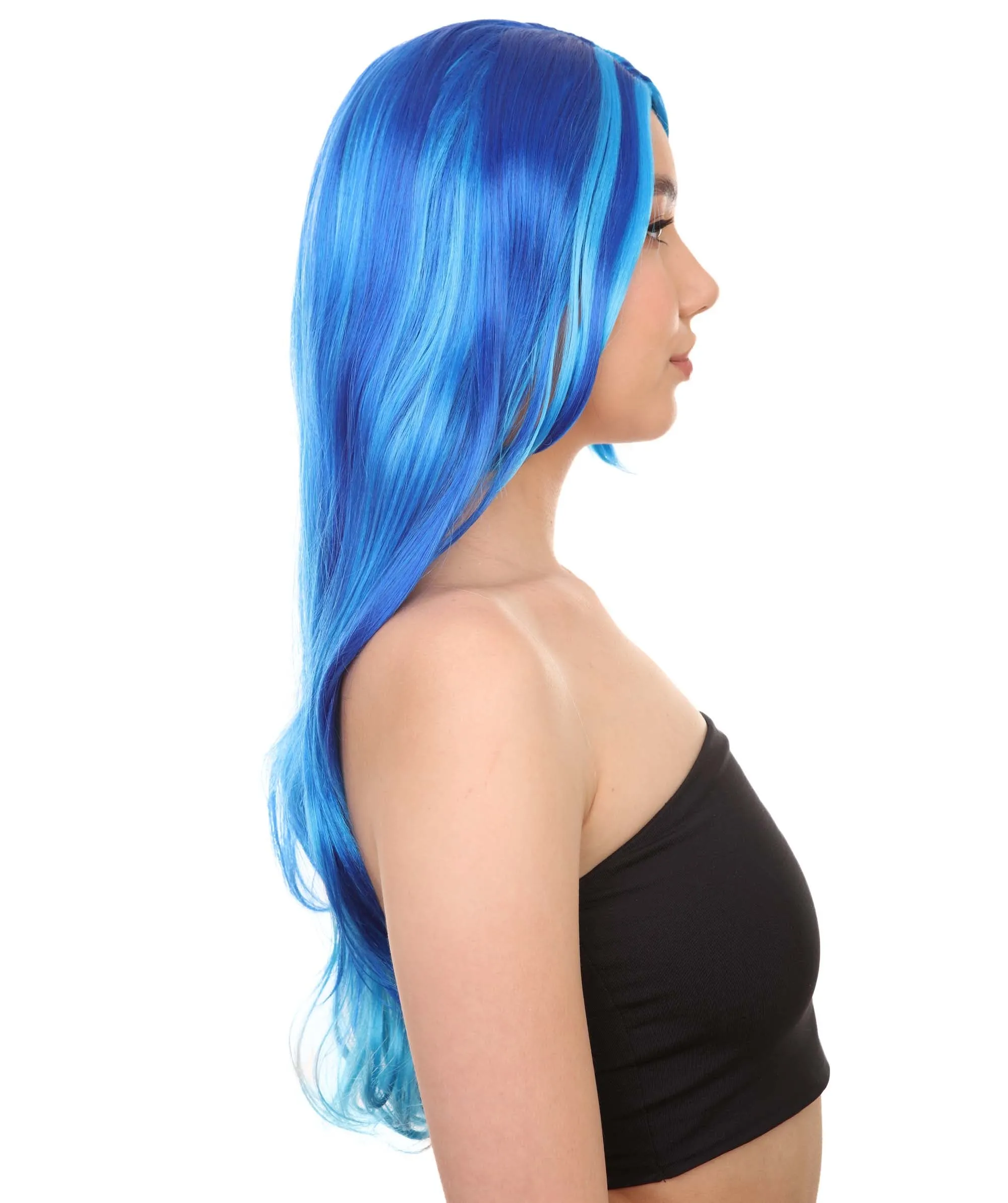 Long Wavy Blue Womens Wig | Sexy Cosplay Party Halloween Wig | Premium Breathable Capless Cap