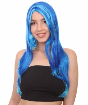 Long Wavy Blue Womens Wig | Sexy Cosplay Party Halloween Wig | Premium Breathable Capless Cap