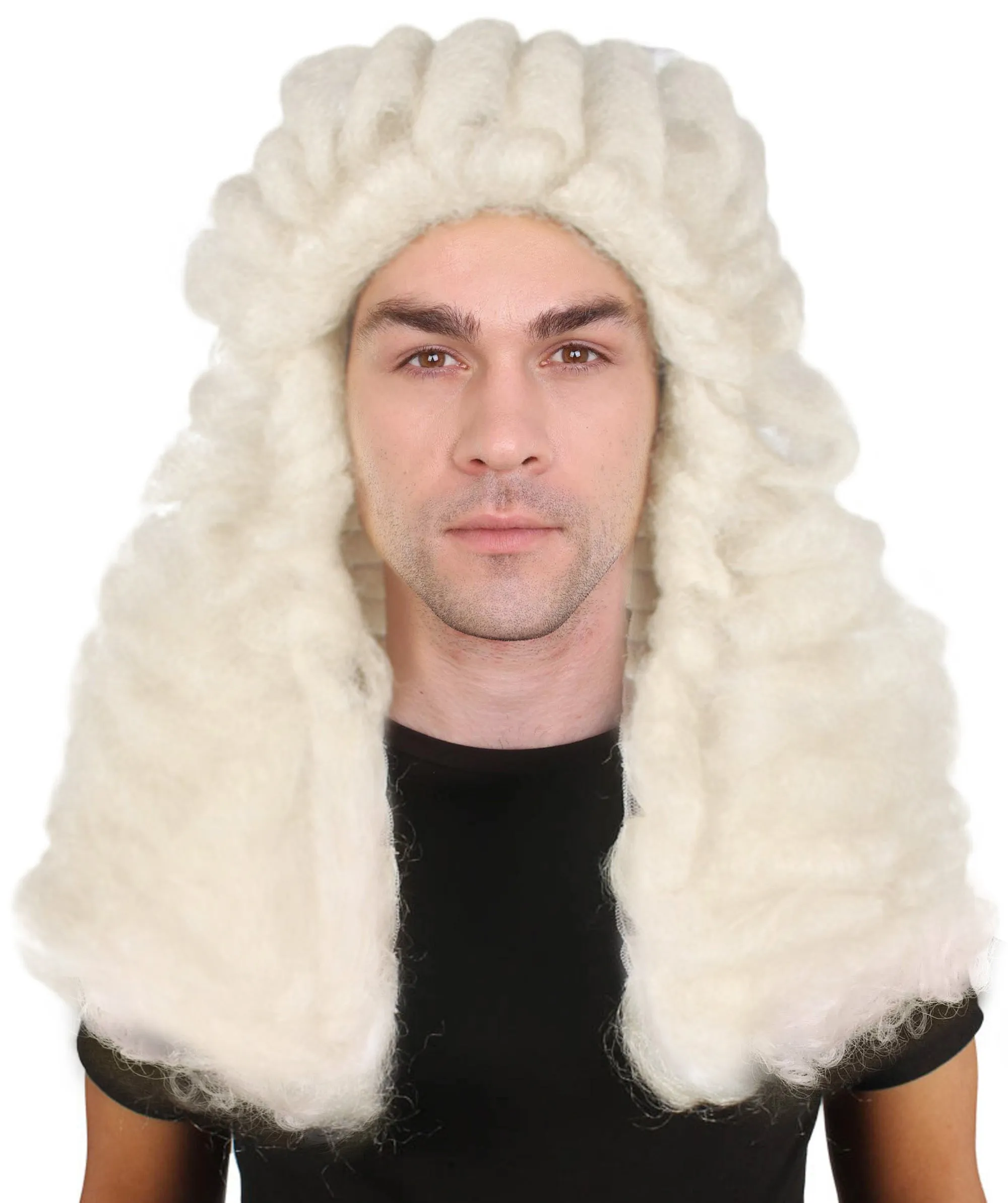 Men Colonial Judge Wavy curly Long White Wig | Premium Breathable Capless Cap
