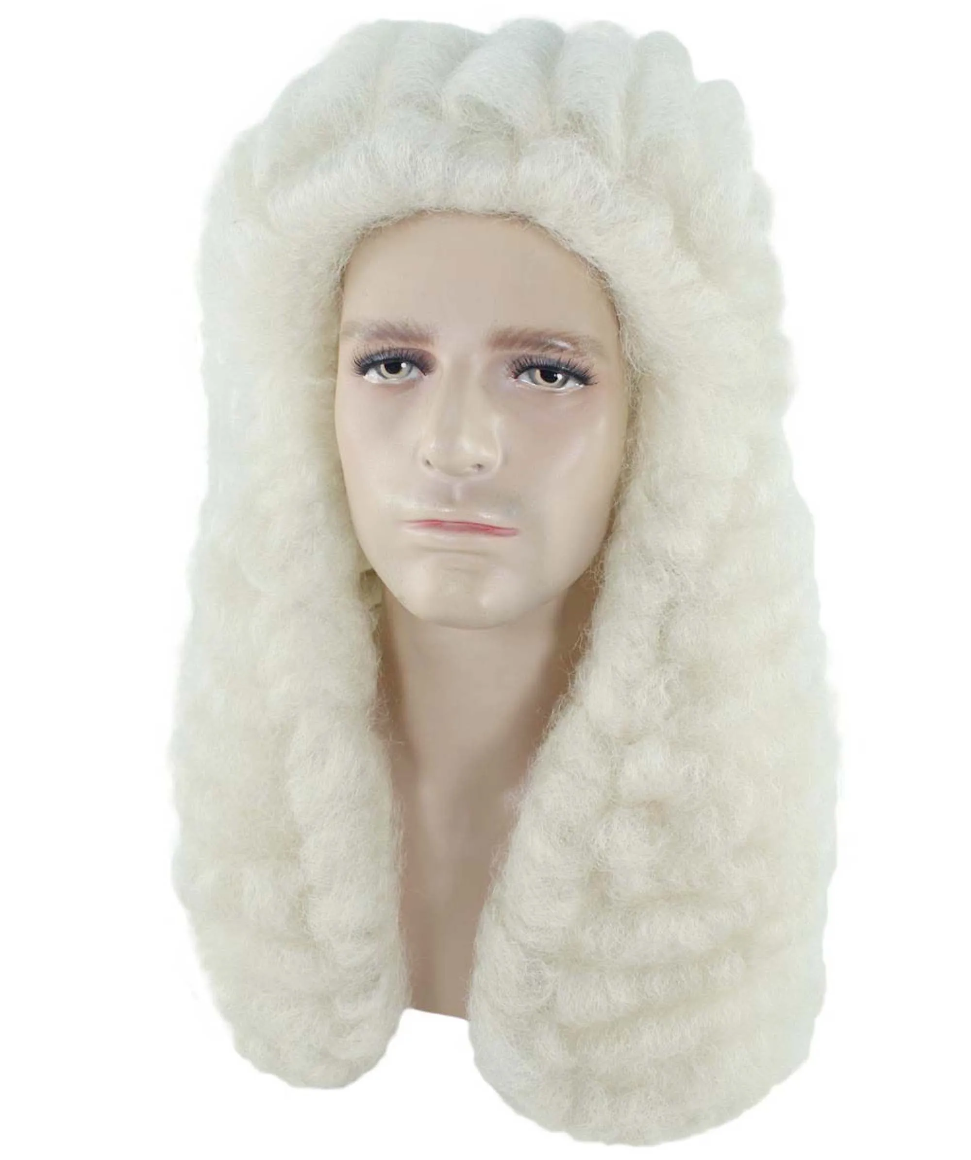 Men Colonial Judge Wavy curly Long White Wig | Premium Breathable Capless Cap
