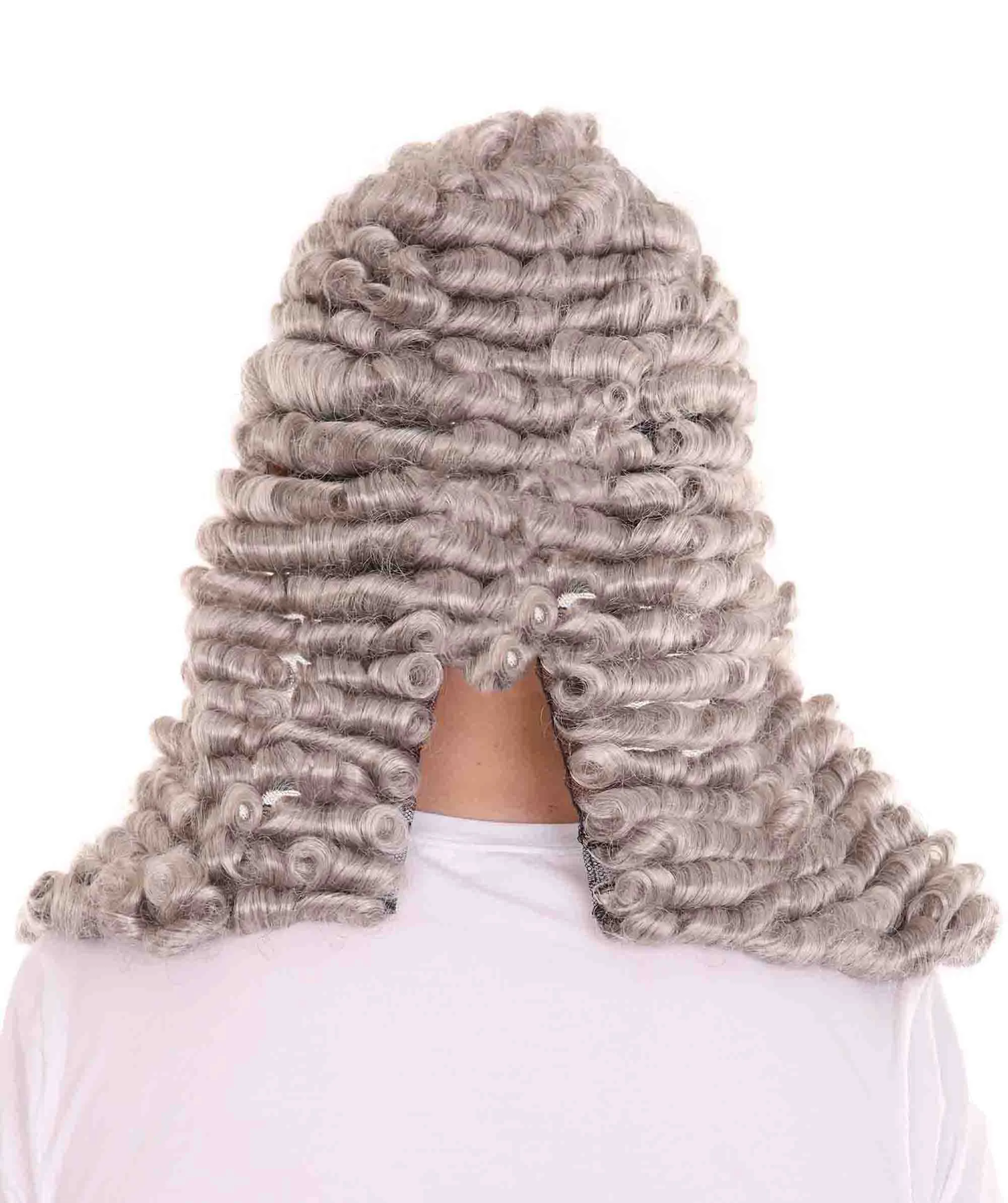 Mens Colonial Curly Grey Historical Judge Wig | Premium Breathable Capless Cap