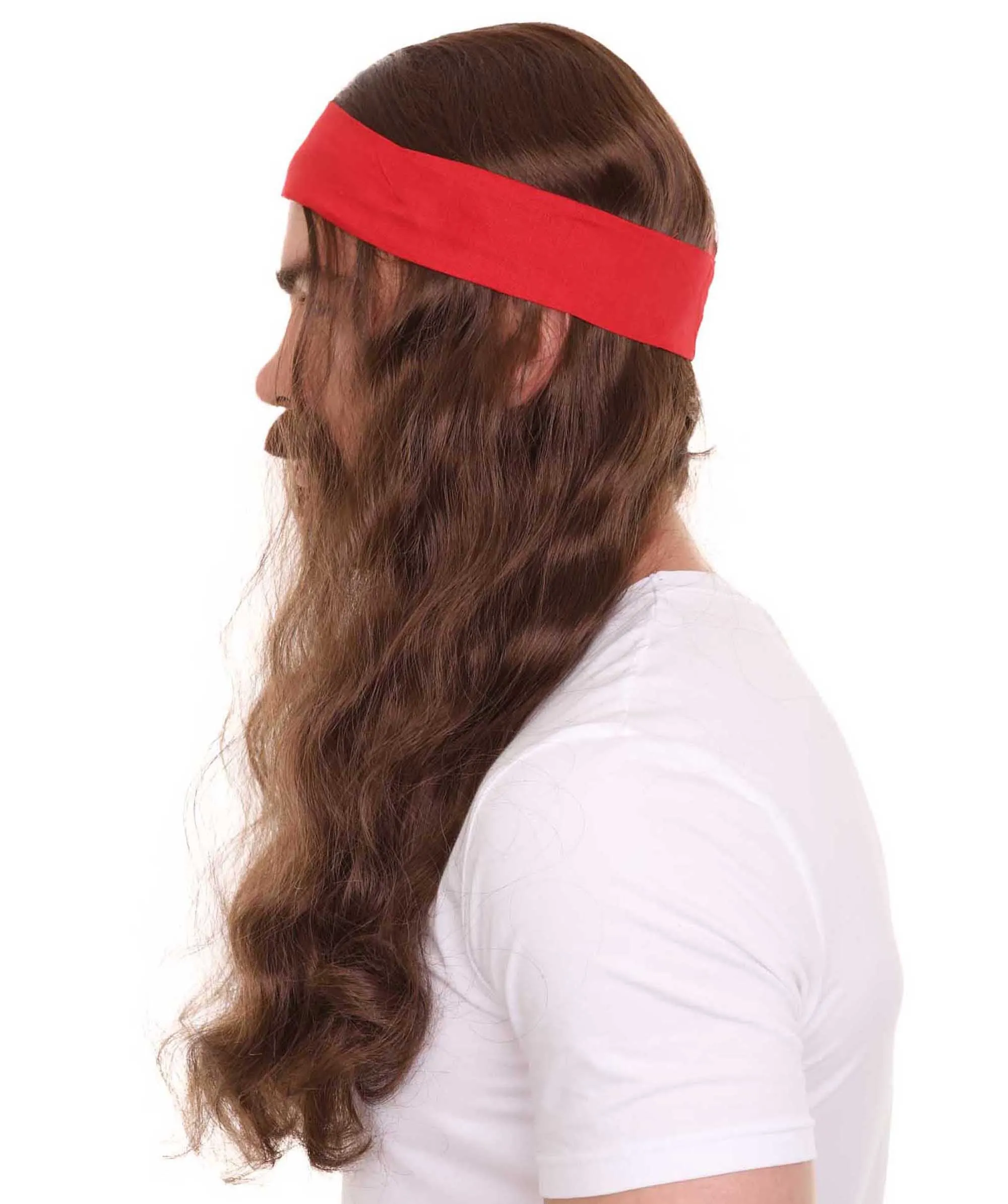 Mens Pirate Wig and Moustache | Brown Long Wig | Premium Breathable Capless Cap