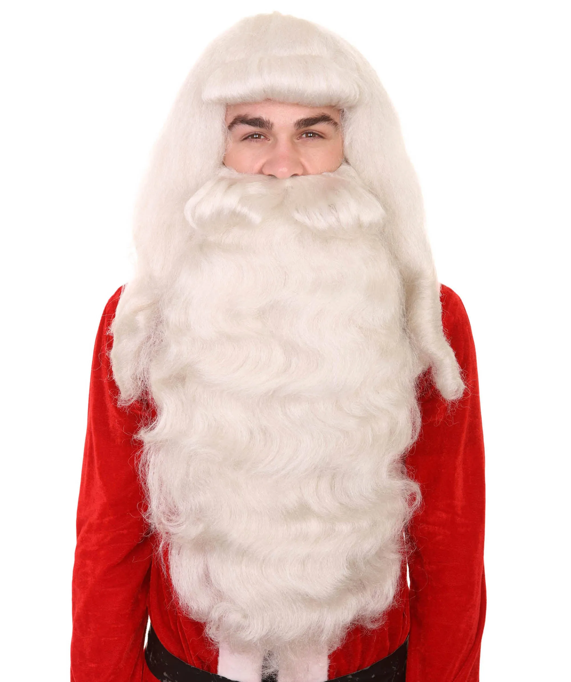 Men's Santa Claus Long Wig and Beard Set | White Merry Christmas Costume | Premium Breathable Capless Cap