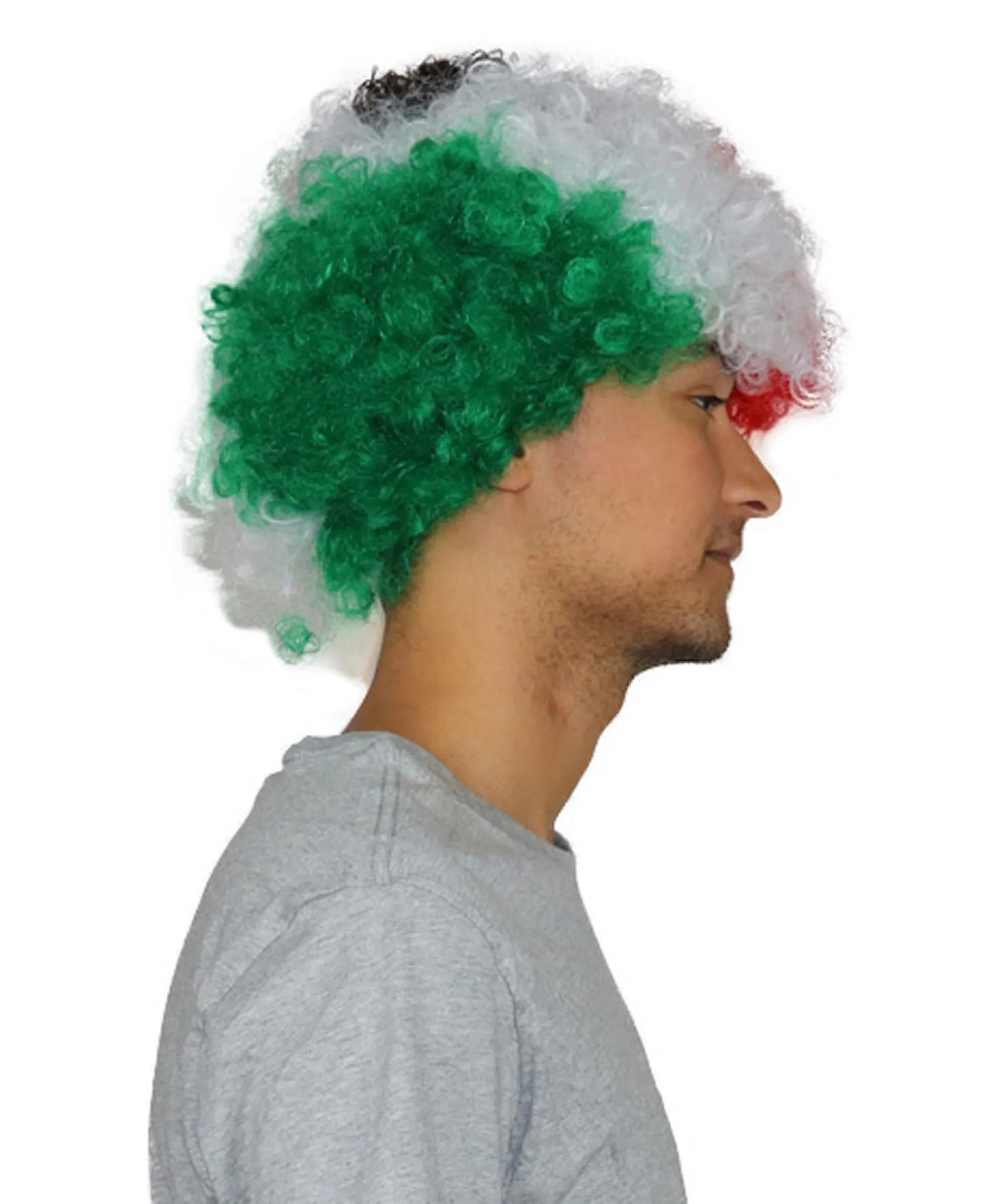 Mexico Sport Afro Fun Wig | Jumbo Red White Green Wig