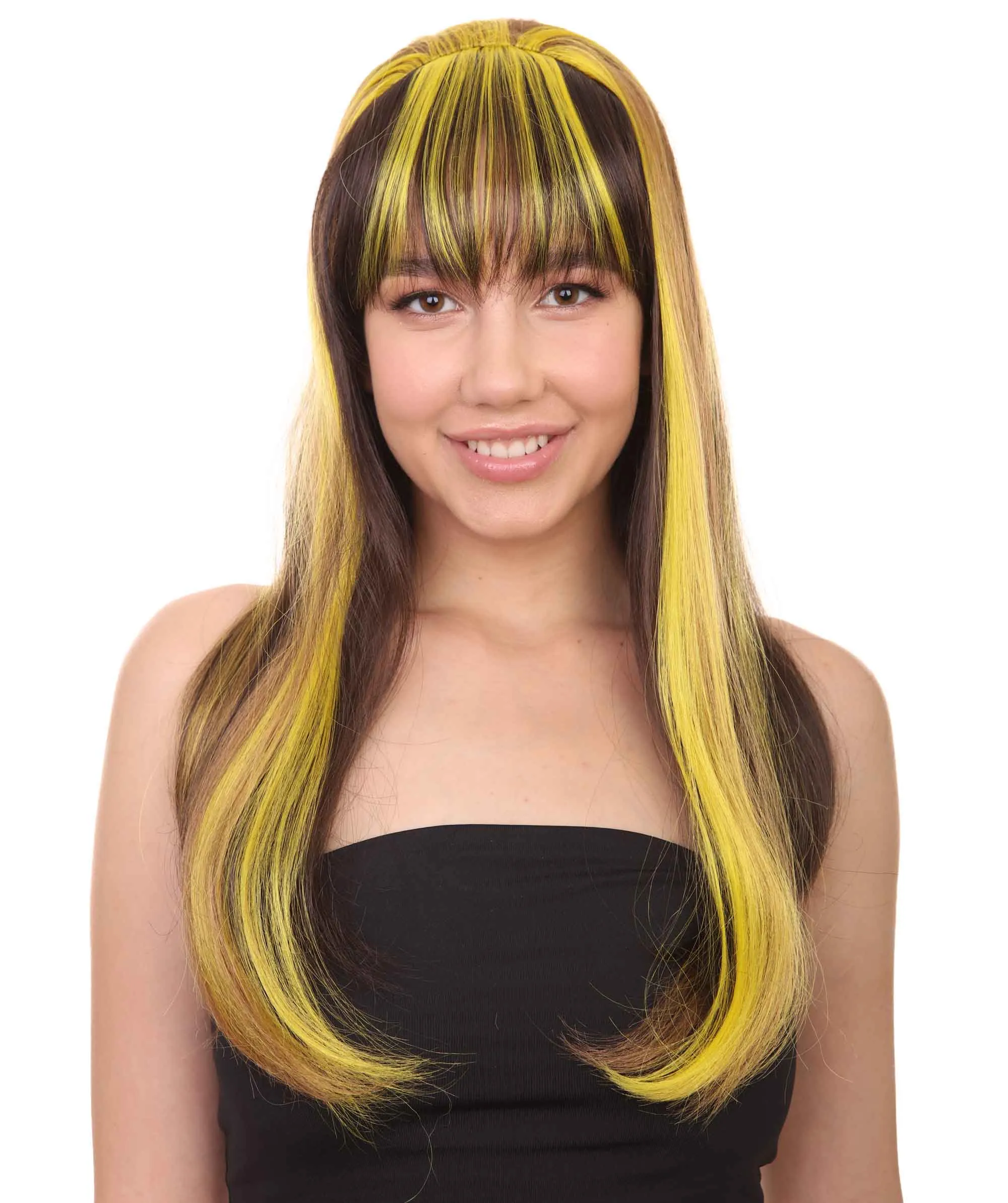 Monster Womens Wig | Neon Yellow & Black Cosplay Halloween Wig | Premium Breathable Capless Cap
