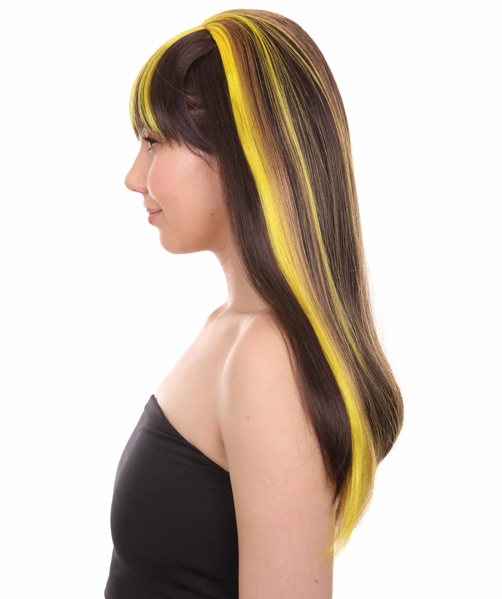 Monster Womens Wig | Neon Yellow & Black Cosplay Halloween Wig | Premium Breathable Capless Cap