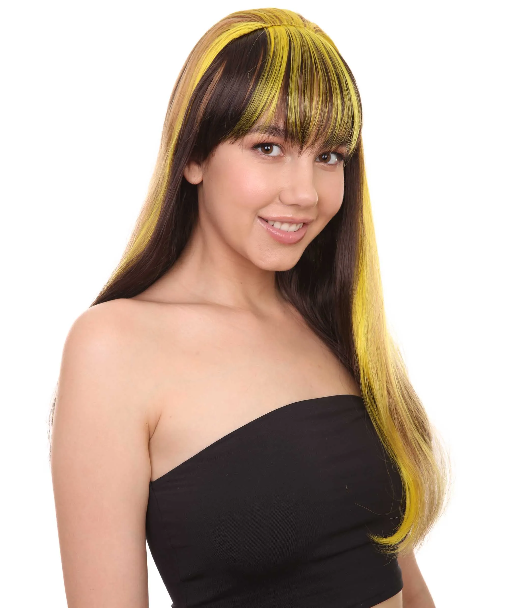 Monster Womens Wig | Neon Yellow & Black Cosplay Halloween Wig | Premium Breathable Capless Cap