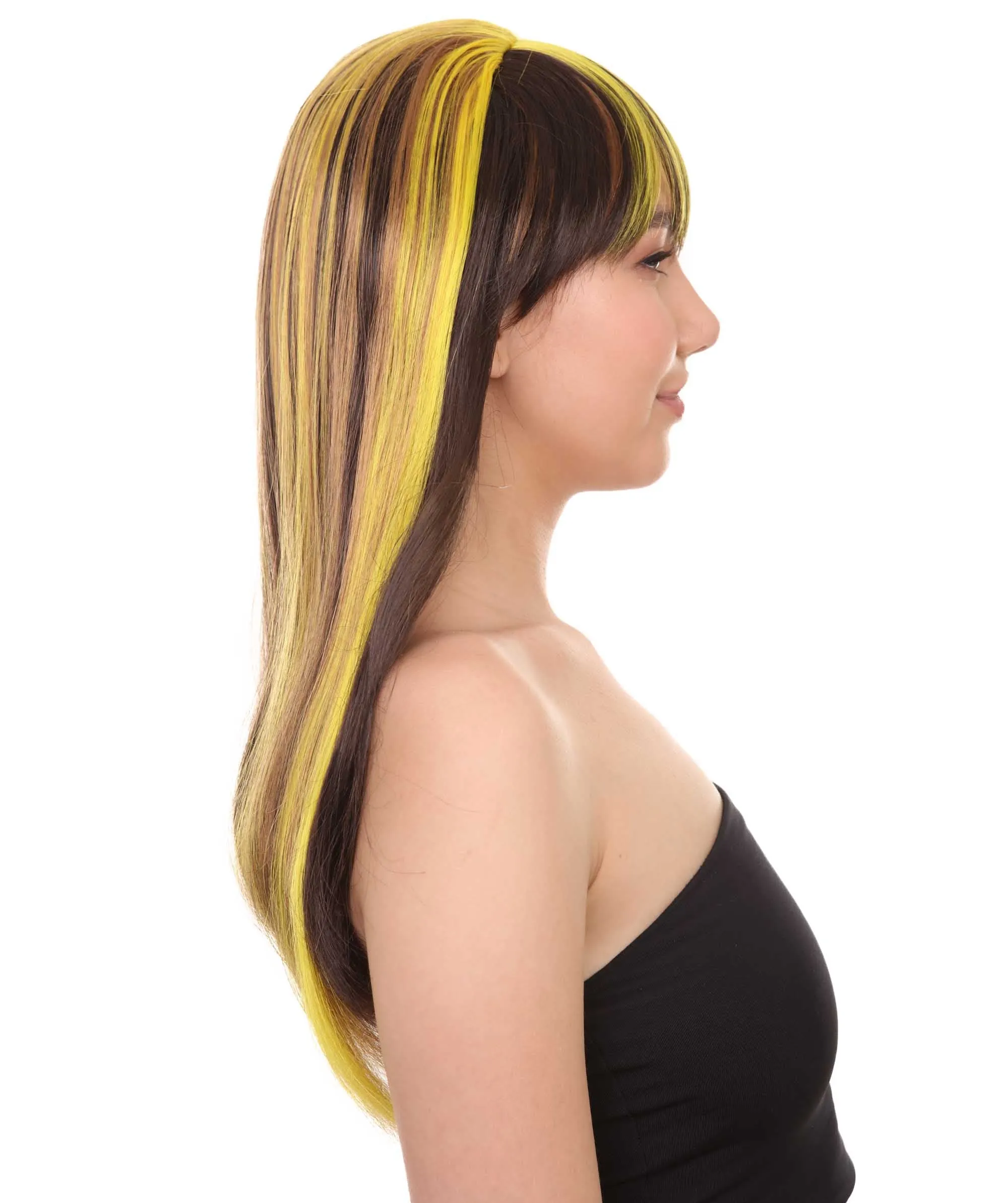 Monster Womens Wig | Neon Yellow & Black Cosplay Halloween Wig | Premium Breathable Capless Cap