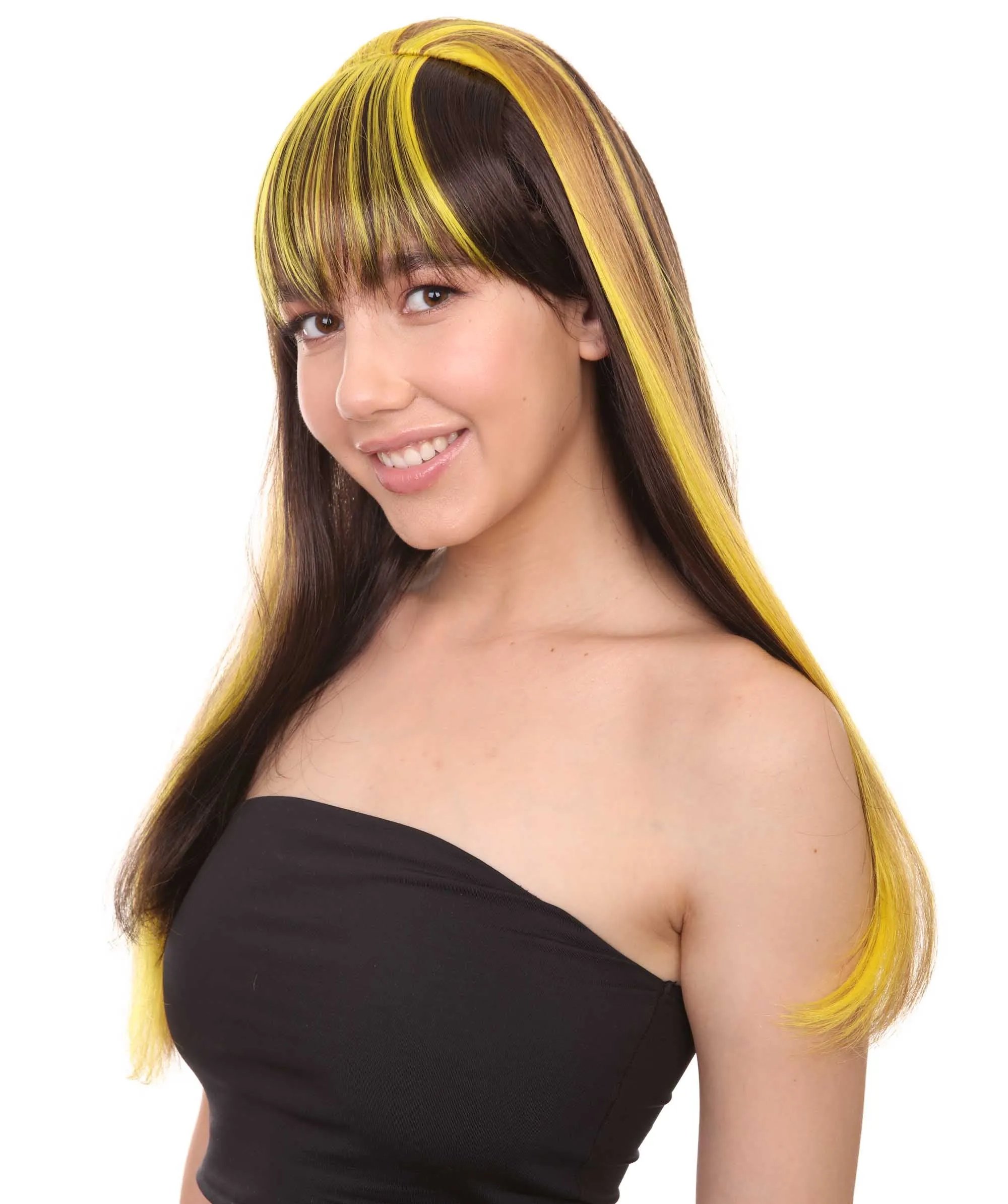 Monster Womens Wig | Neon Yellow & Black Cosplay Halloween Wig | Premium Breathable Capless Cap