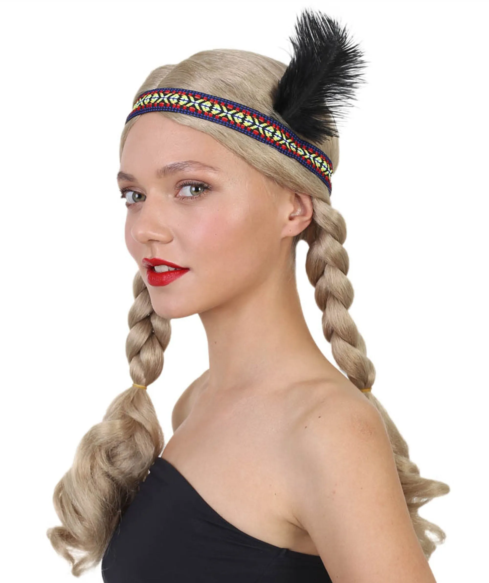 Native American Style Wig | TV/Movie Blonde Fancy Cosplay Halloween Wig | Premium Breathable Capless Cap