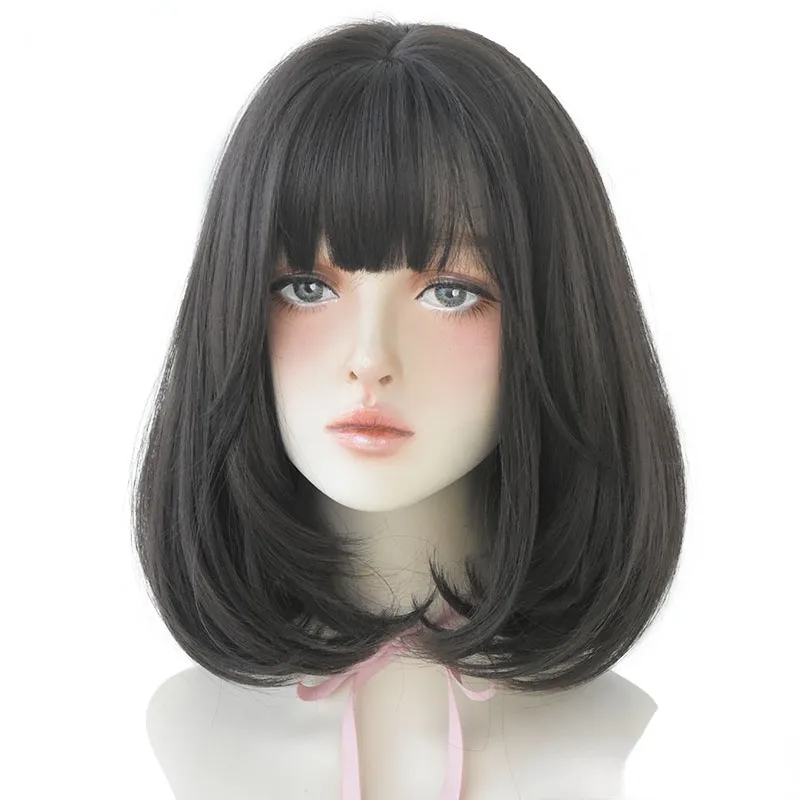 Natural Comfortable Synthetic Wig for Women Black Shoulder Straight Hair 14 Inch Fashion Hairstyle Wig