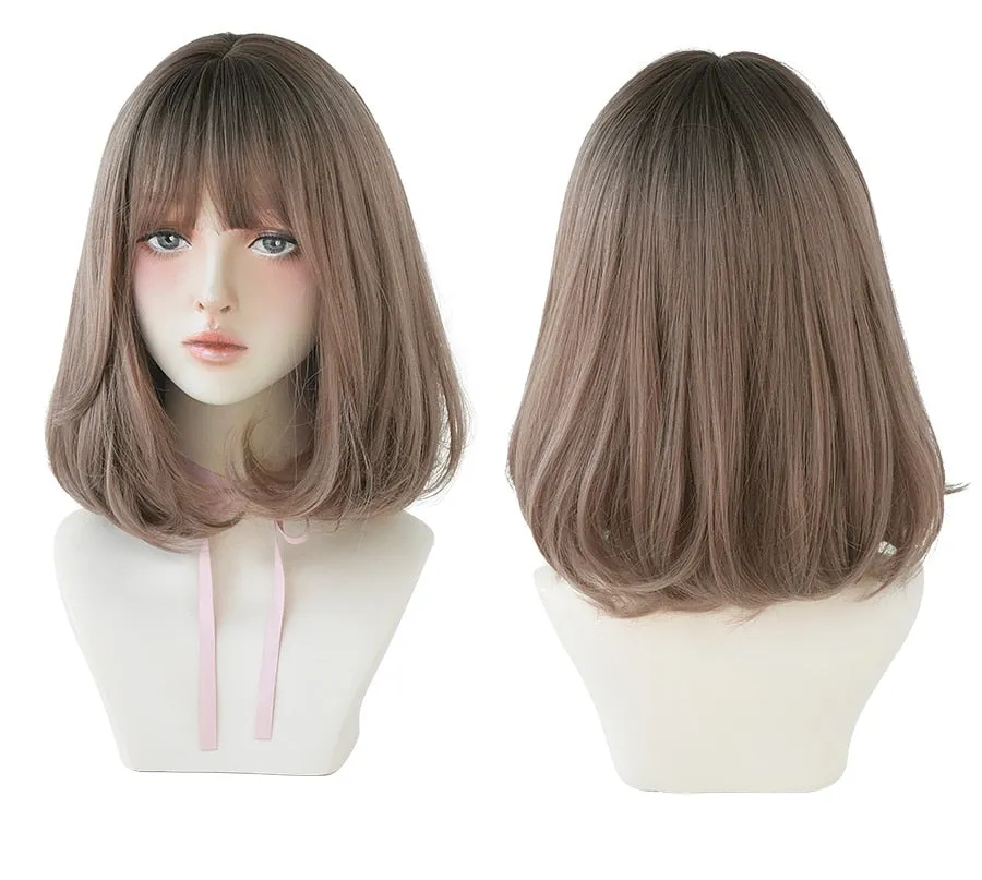 Natural Comfortable Synthetic Wig for Women Black Shoulder Straight Hair 14 Inch Fashion Hairstyle Wig