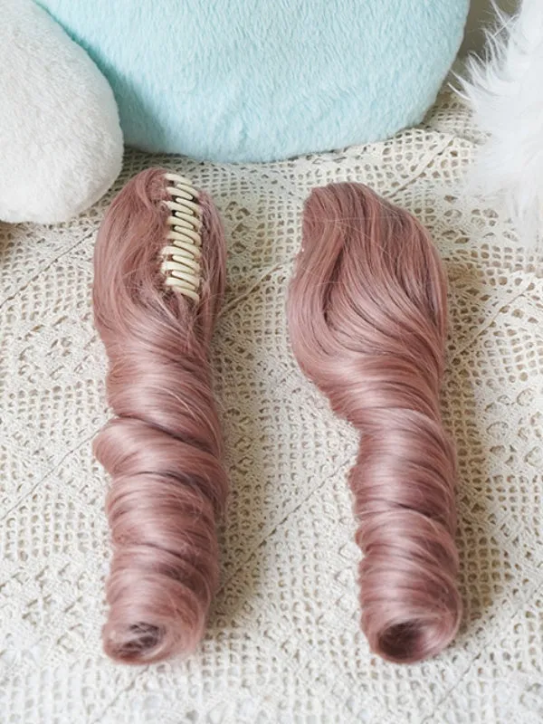 Pink Bob Cut Straight Wig With Bangs＋Double Long/Short Ponytail Claw Clips