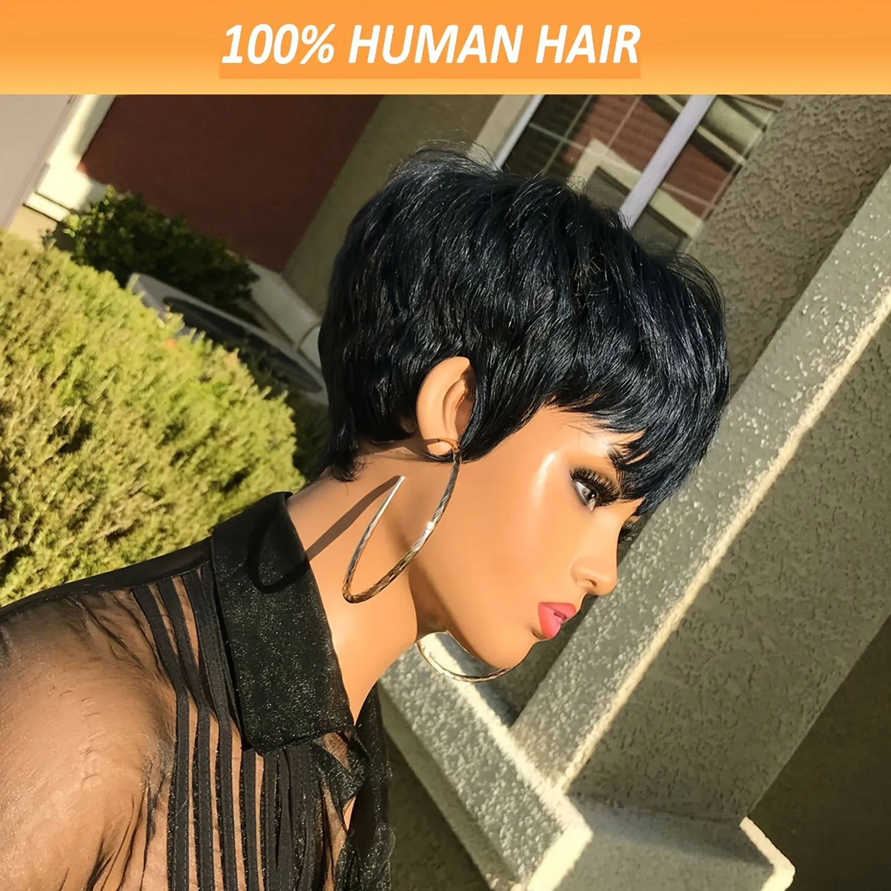 Pixie Cut Wig For Women Human Hair 1B Short Wigs For Women Pixie Haircut Bob Wig Human Hair Glueless Hair Replacement Wig Brazilian Human Hair Nature Black Short Haircut Wig With Bangs Full Machine Made None Lace Front Wig