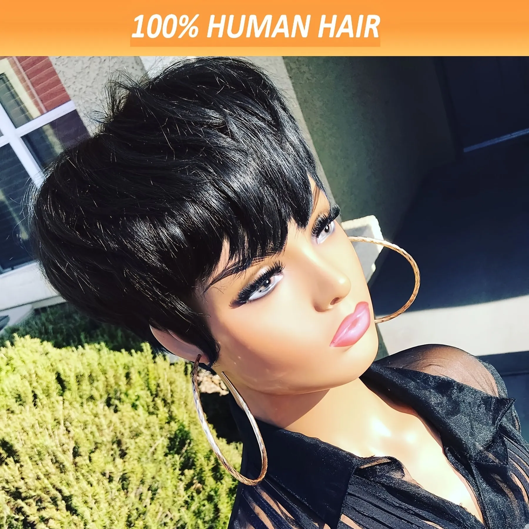 Pixie Cut Wig For Women Human Hair 1B Short Wigs For Women Pixie Haircut Bob Wig Human Hair Glueless Hair Replacement Wig Brazilian Human Hair Nature Black Short Haircut Wig With Bangs Full Machine Made None Lace Front Wig