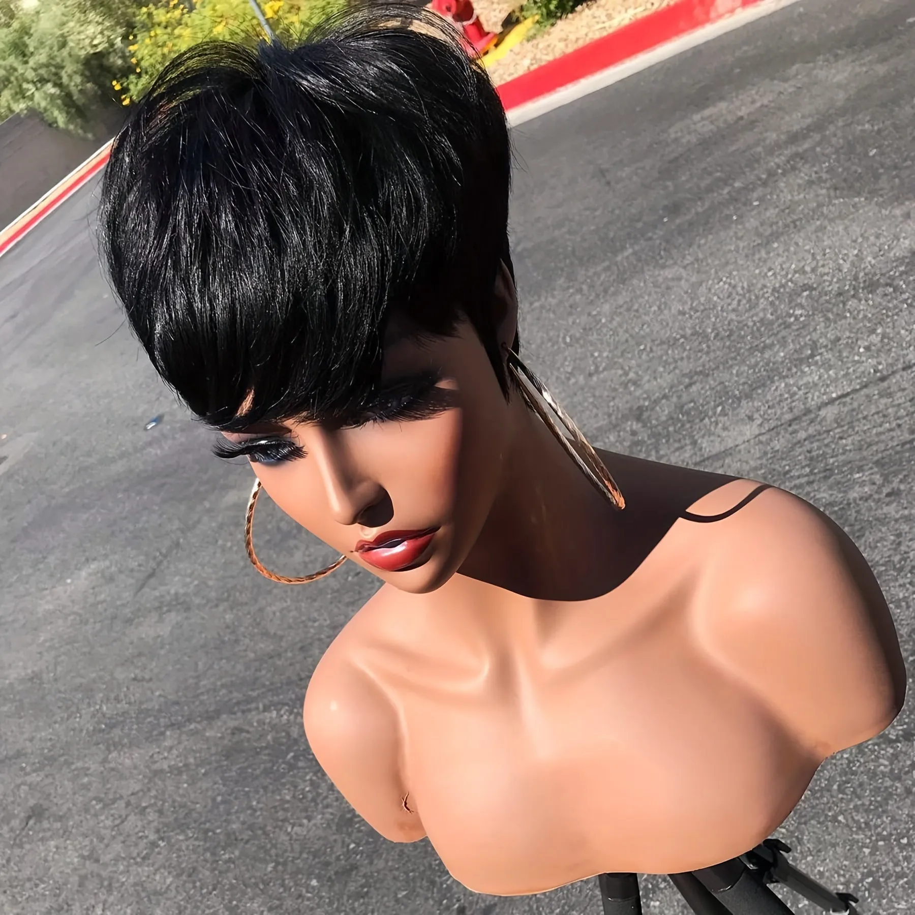 Pixie Cut Wig For Women Human Hair 1B Short Wigs For Women Pixie Haircut Bob Wig Human Hair Glueless Hair Replacement Wig Brazilian Human Hair Nature Black Short Haircut Wig With Bangs Full Machine Made None Lace Front Wig