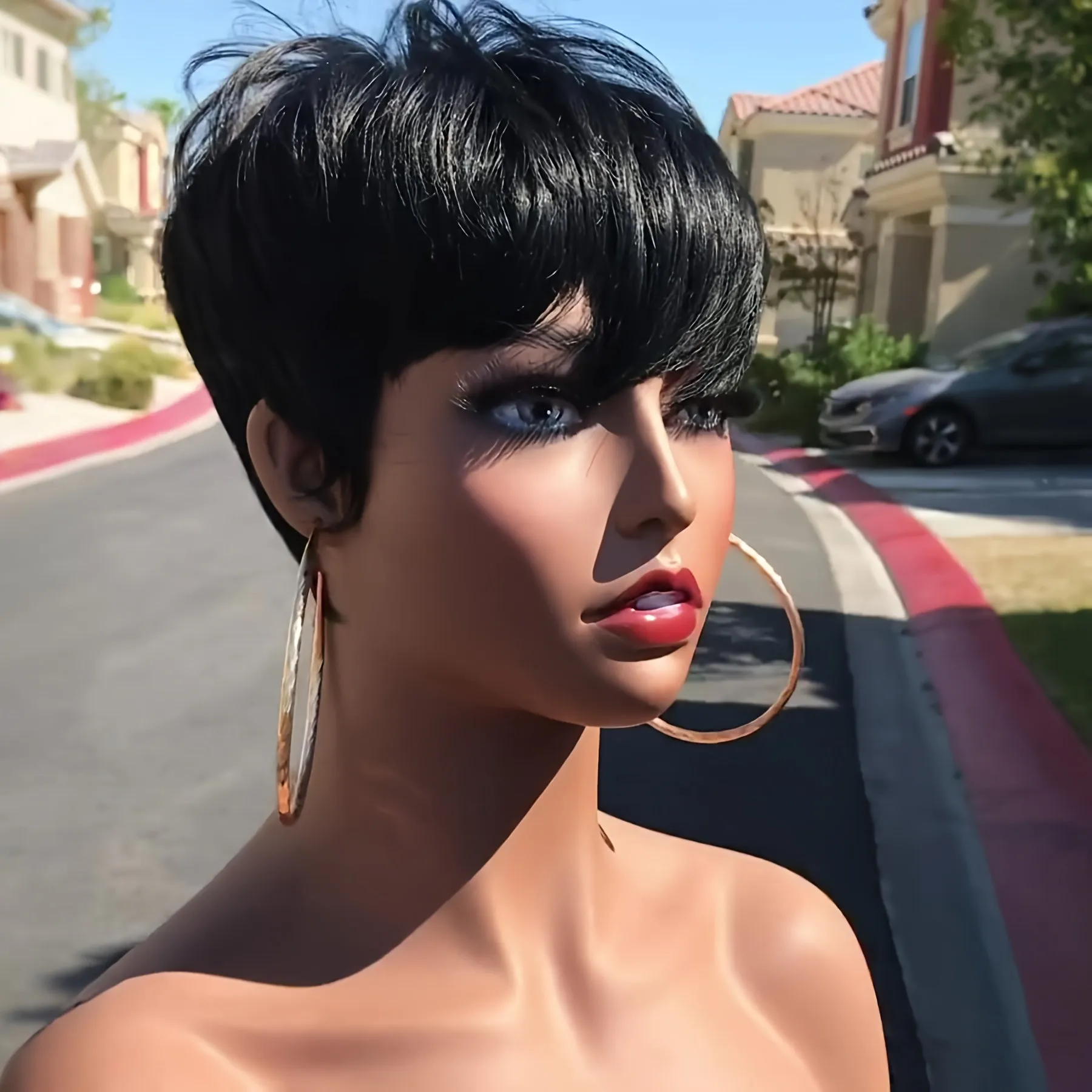 Pixie Cut Wig For Women Human Hair 1B Short Wigs For Women Pixie Haircut Bob Wig Human Hair Glueless Hair Replacement Wig Brazilian Human Hair Nature Black Short Haircut Wig With Bangs Full Machine Made None Lace Front Wig