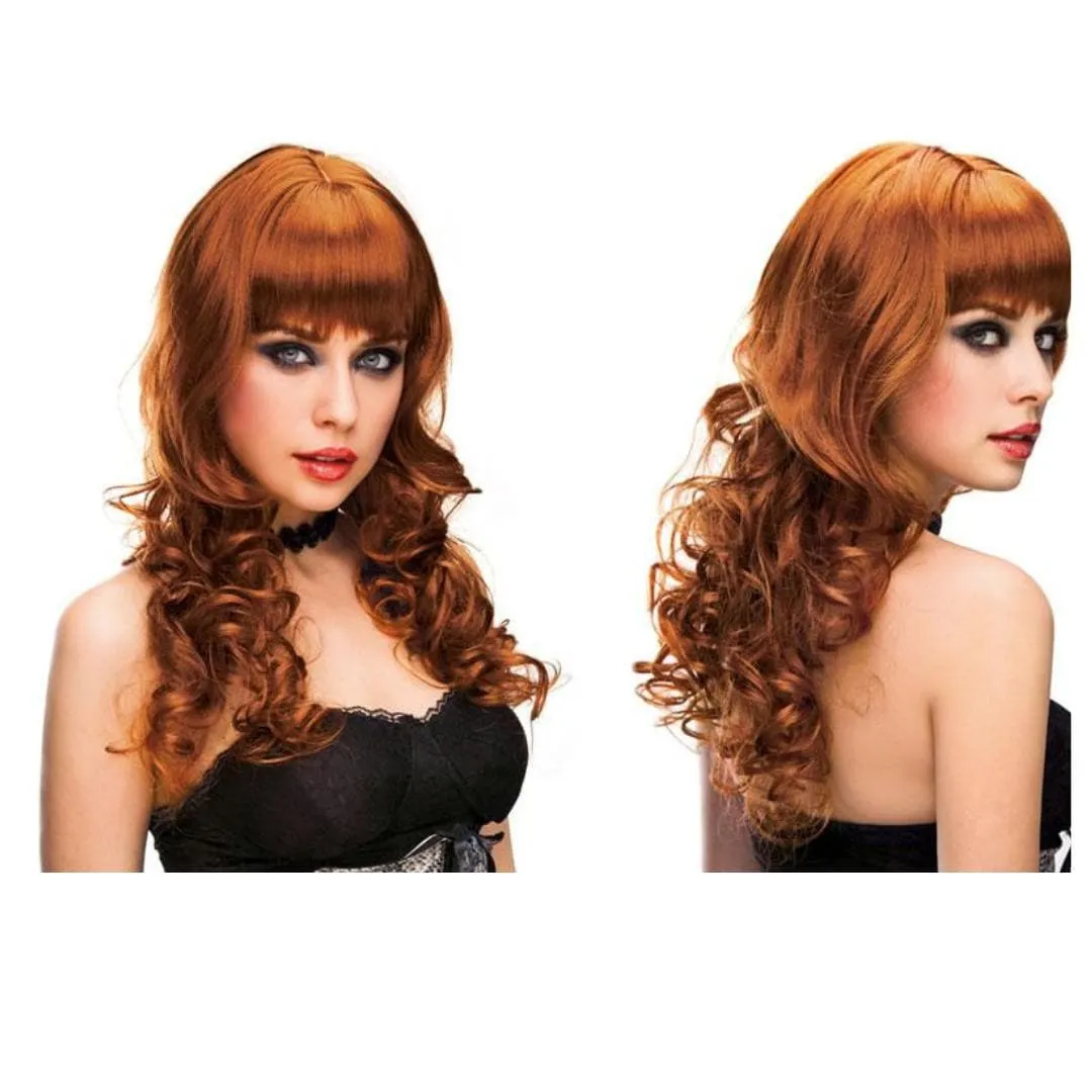 Pleasure Wigs Missy Long Hair with Wavy Tight Curls at the End Banged Wig Red