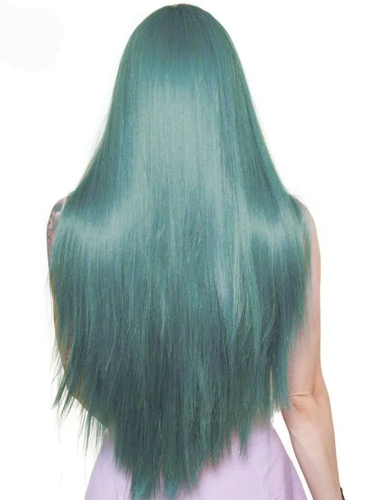 Premium Lace Front Yaki Straight 32" Womens Turquoise Mix Wig