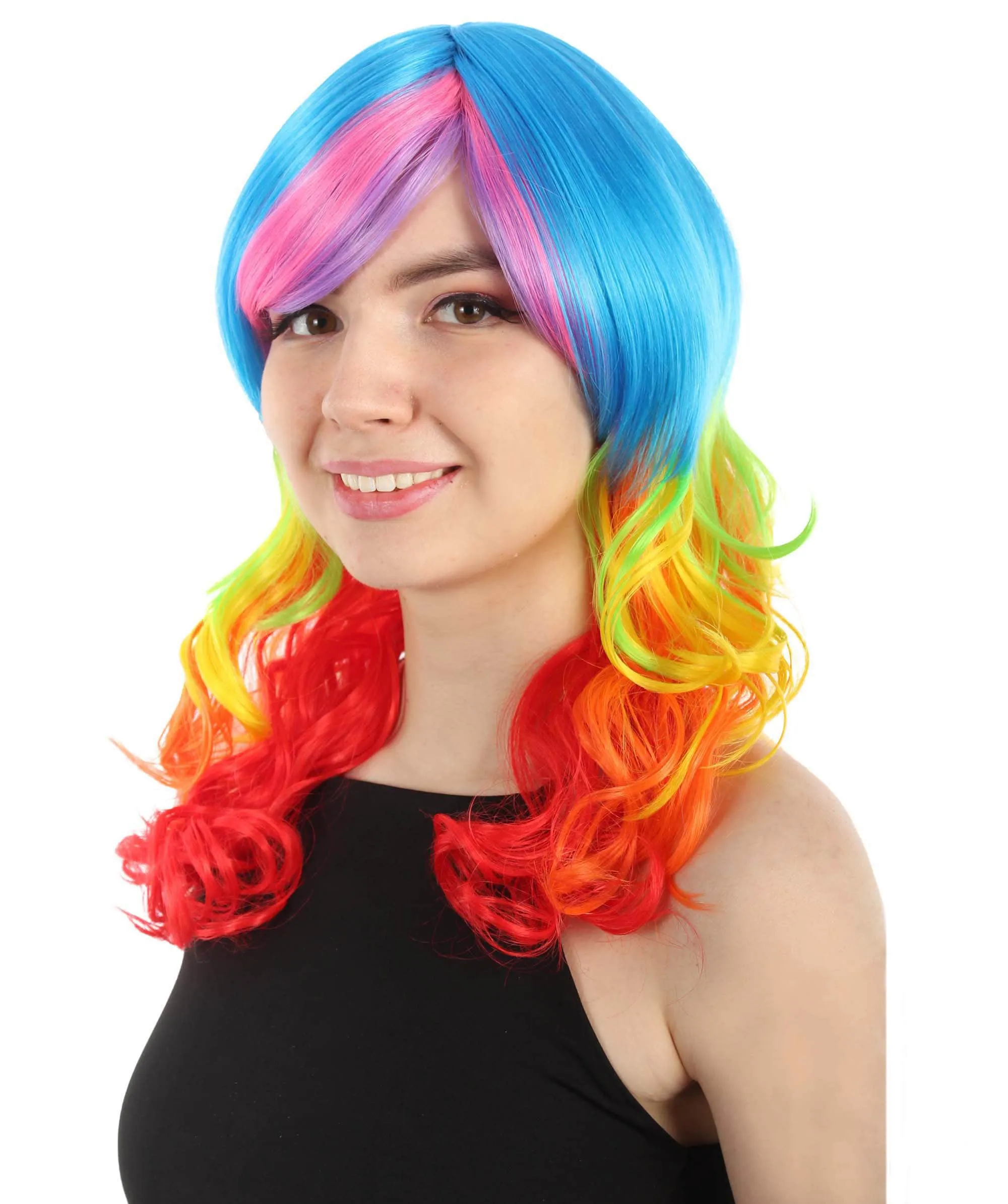 Rainbow Dash Wig | Multicolor Character Cosplay Halloween Wig | Premium Breathable Capless Cap