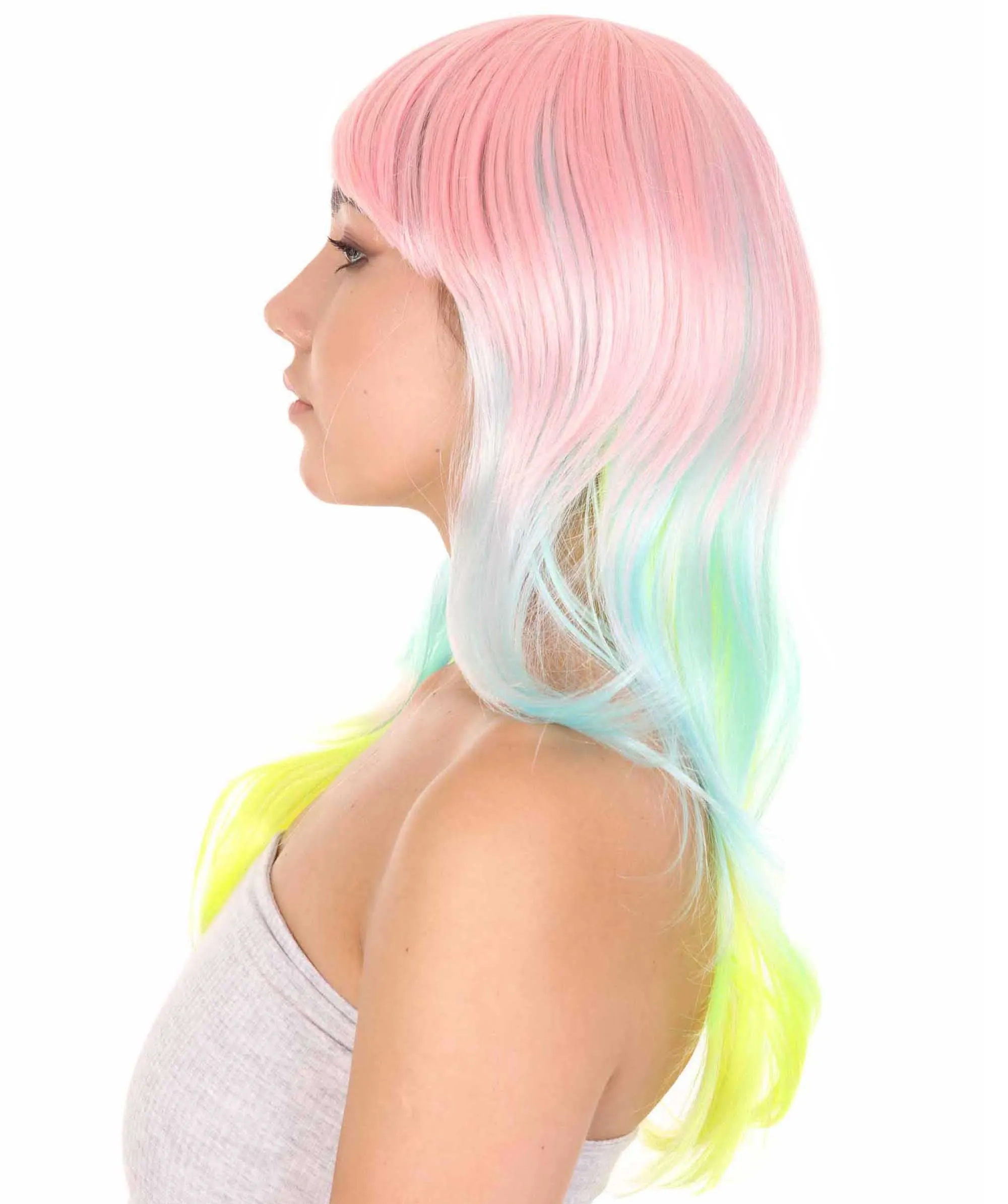 Rainbow Long Straight Womens Wig | Party Ready Fancy Cosplay Halloween Wig | Premium Breathable Capless Cap