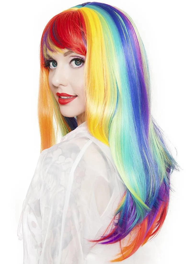 Rainbow Rock Womens Long Straight Fashion Wig with Fringe