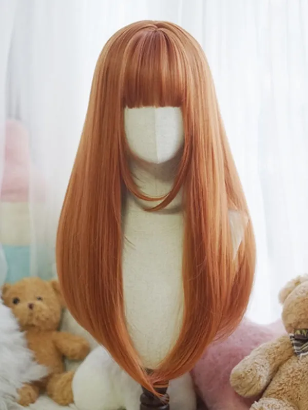 Red/Pink/Green/Purple/Dusty Blue/Orange Long Straight Wig With Full Bangs