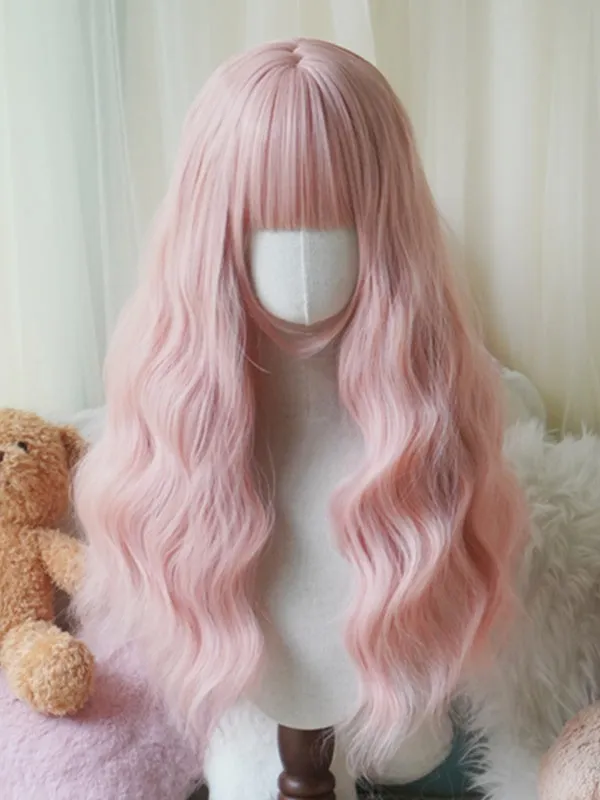 Red/Pink/Green/Purple/Dusty Blue/Orange Long Wavy Wig With Full Bangs