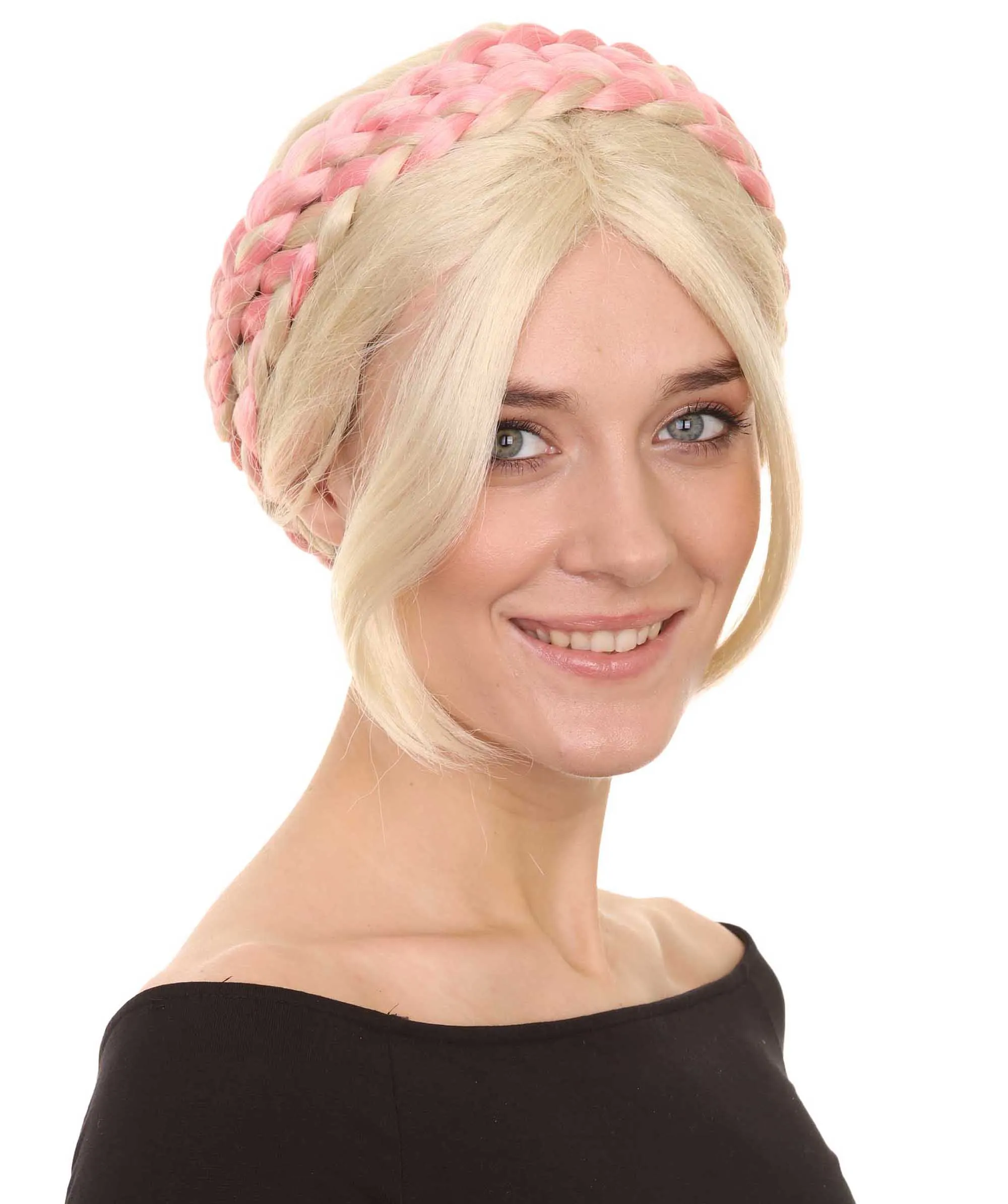 Renaissance Womens Braids | Short Blonde With Pink Braid Wig | Premium Breathable Capless Cap