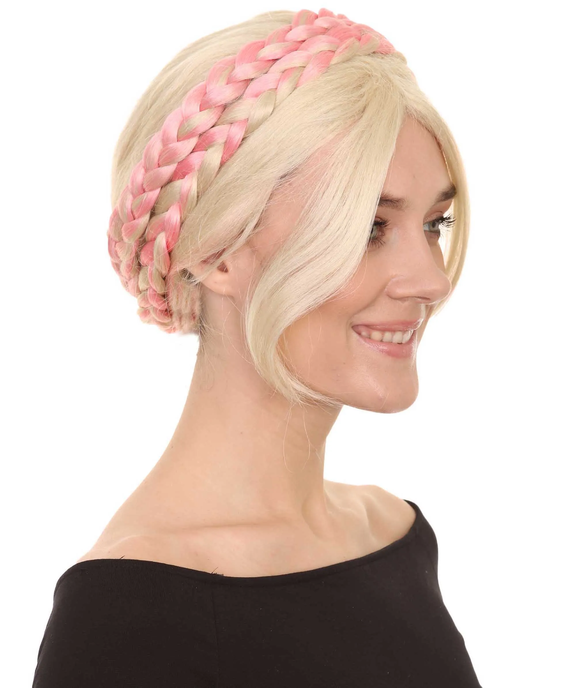 Renaissance Womens Braids | Short Blonde With Pink Braid Wig | Premium Breathable Capless Cap