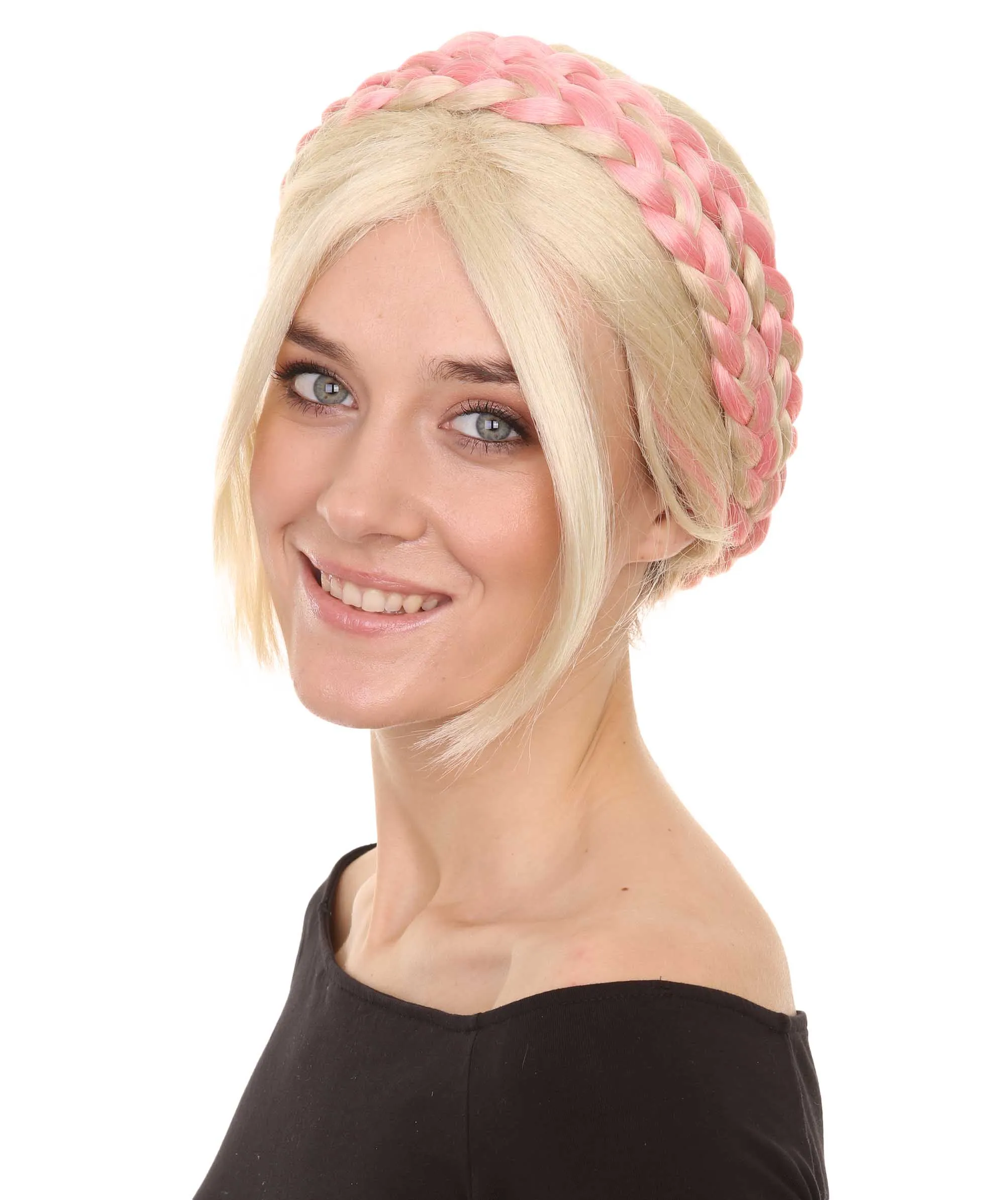 Renaissance Womens Braids | Short Blonde With Pink Braid Wig | Premium Breathable Capless Cap
