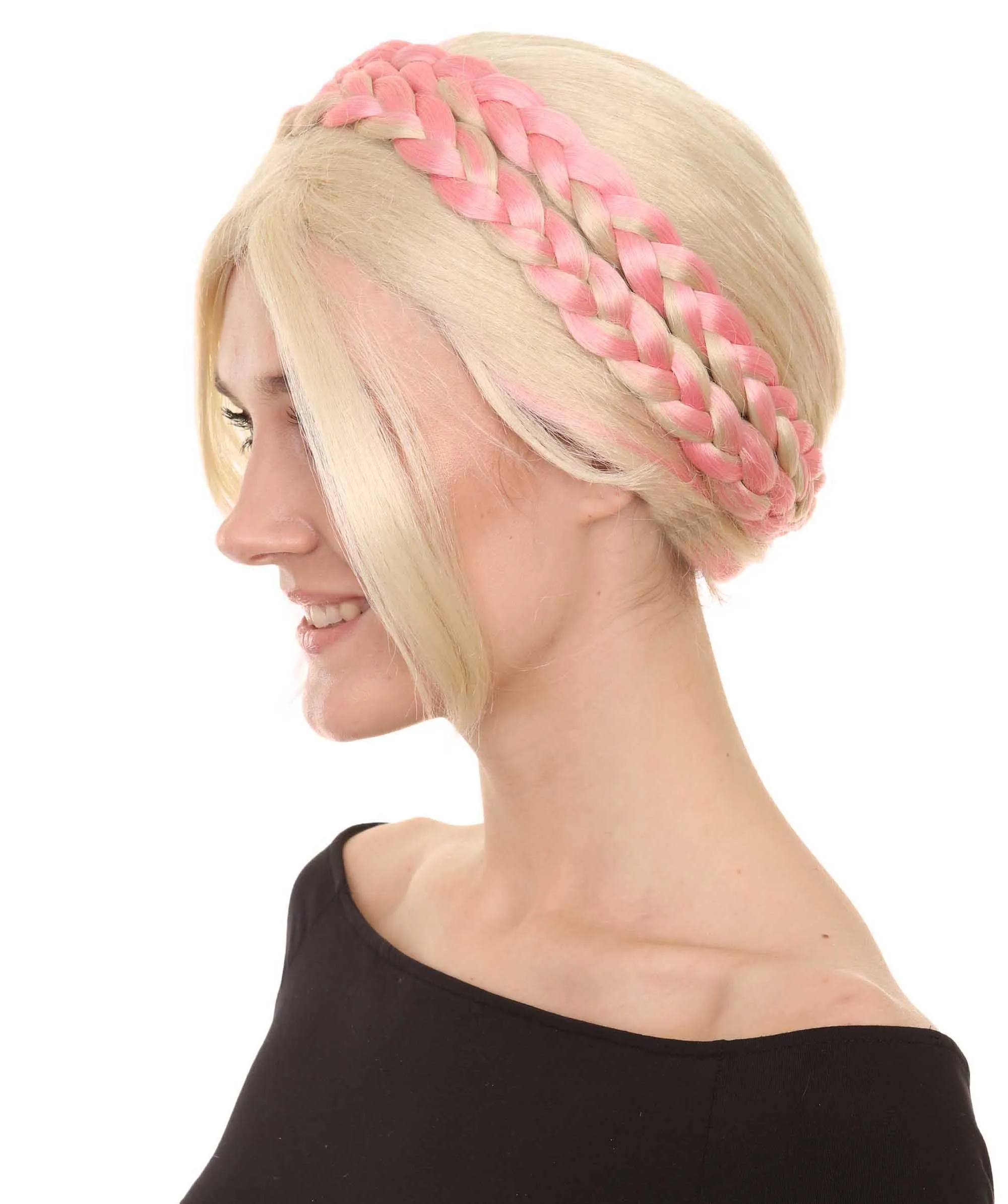 Renaissance Womens Braids | Short Blonde With Pink Braid Wig | Premium Breathable Capless Cap