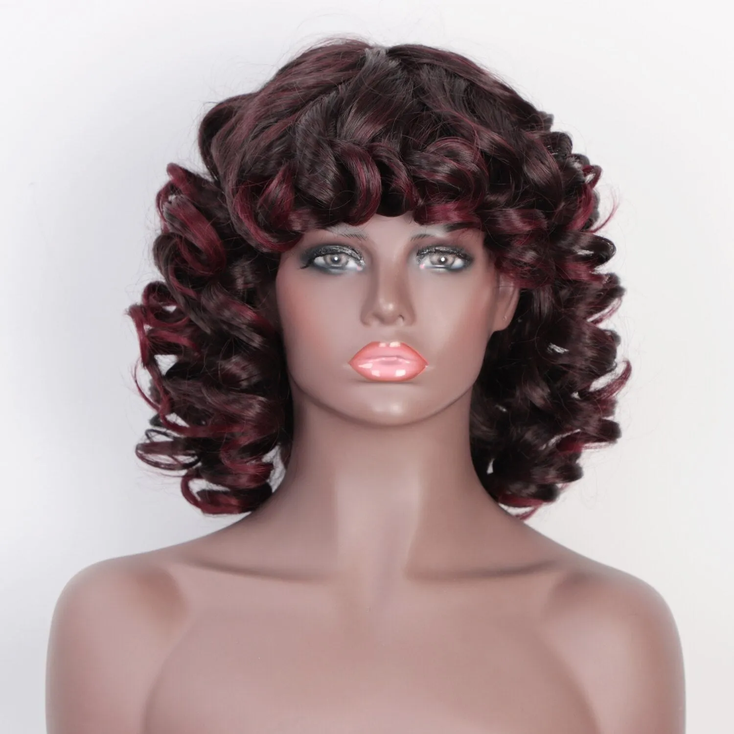 Short Kinky Curly Wigs With Bangs Daily Use Synthetic African Black Wigs High Temperature Fiber