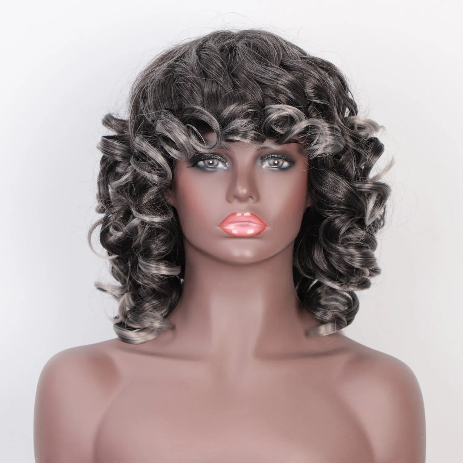 Short Kinky Curly Wigs With Bangs Daily Use Synthetic African Black Wigs High Temperature Fiber