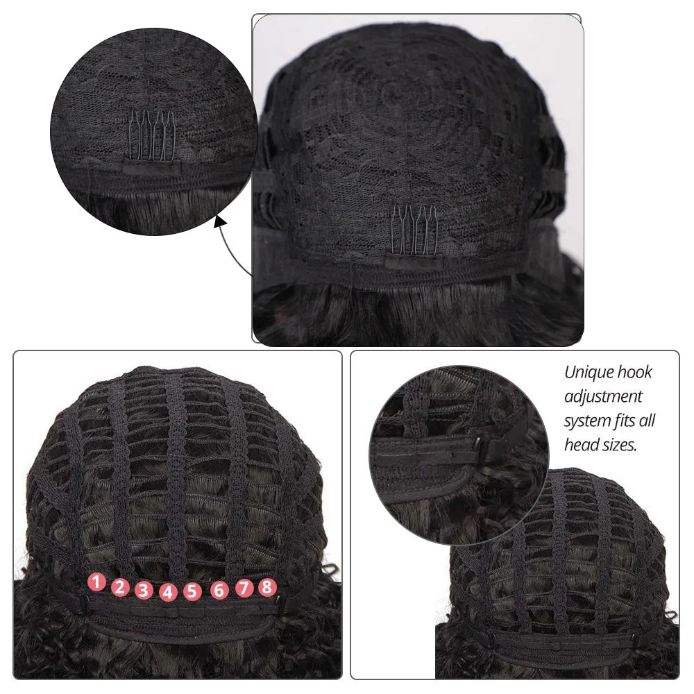 Short Kinky Curly Wigs With Bangs Daily Use Synthetic African Black Wigs High Temperature Fiber