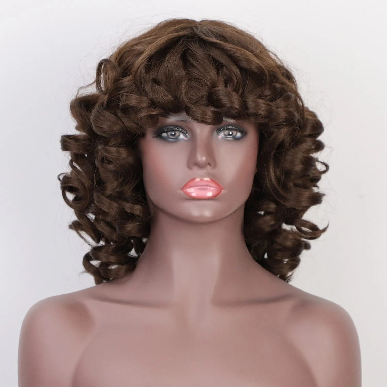 Short Kinky Curly Wigs With Bangs Daily Use Synthetic African Black Wigs High Temperature Fiber
