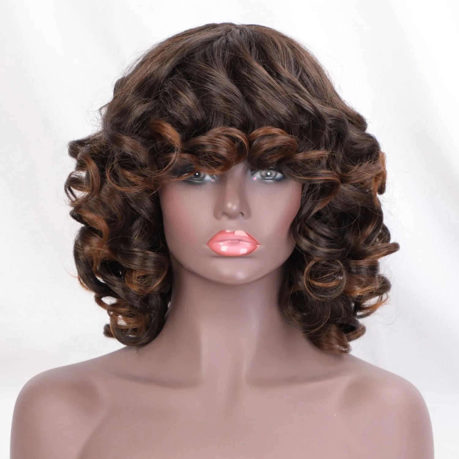 Short Kinky Curly Wigs With Bangs Daily Use Synthetic African Black Wigs High Temperature Fiber