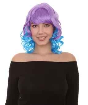 Short Length Curly Party Blue & Purple Womens Wig | Stage Event party Ready Colorful Wig | Premium Breathable Capless Cap