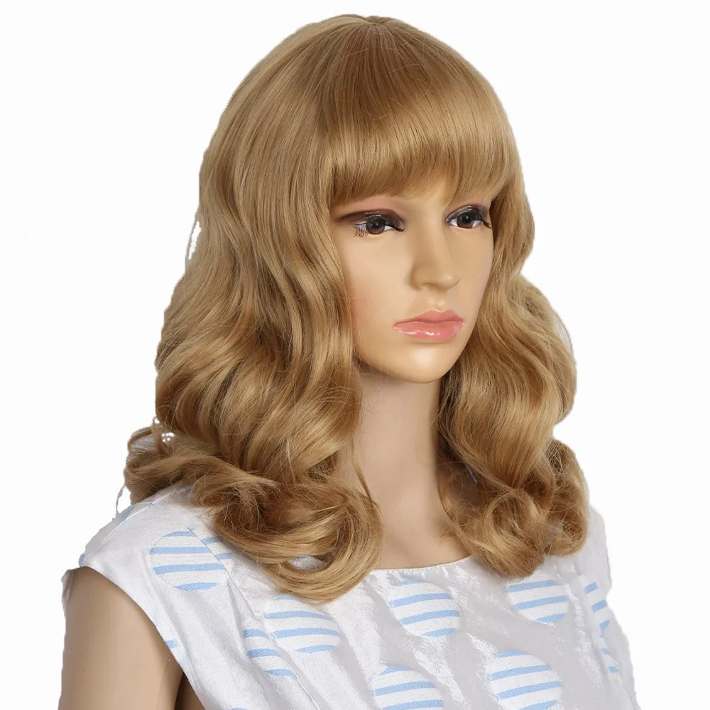 Short Wavy Synthetic Retro Style Wigs with Curly Bangs Black Rockabilly Vintage Wigs for Women Daily/Party/Cosplay