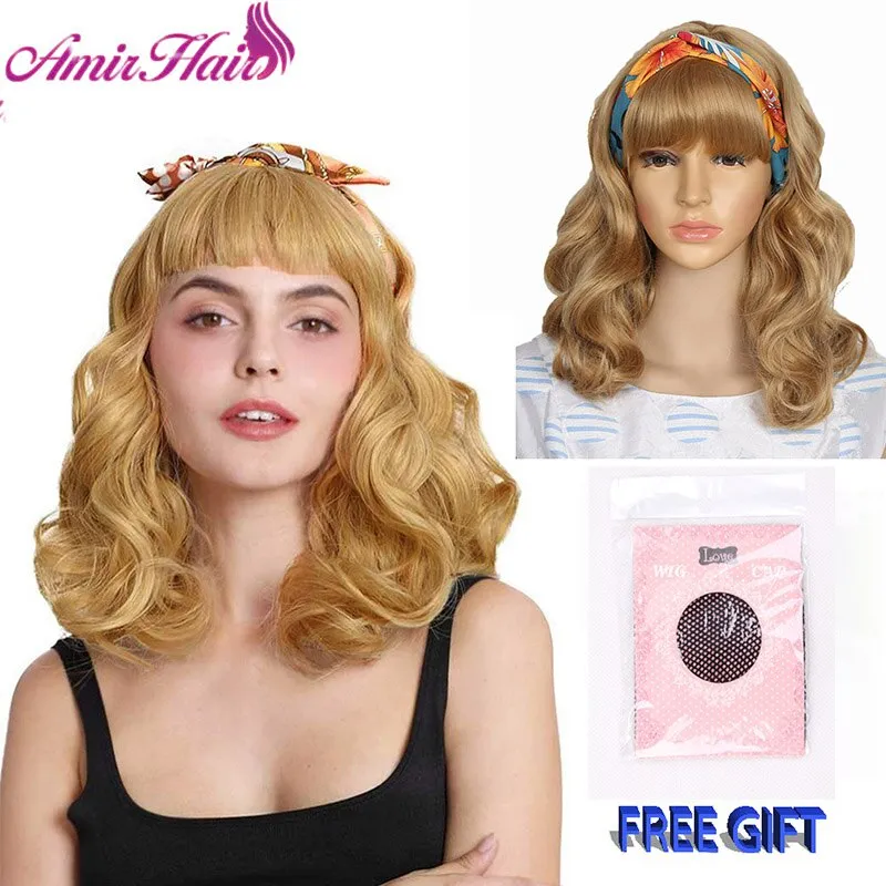 Short Wavy Synthetic Retro Style Wigs with Curly Bangs Black Rockabilly Vintage Wigs for Women Daily/Party/Cosplay