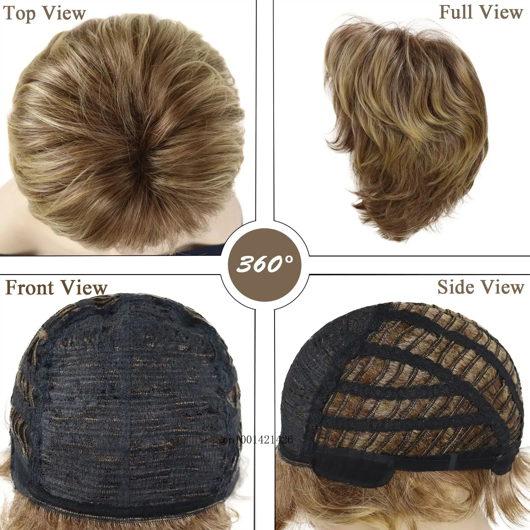 Short Wigs for Women Synthetic Hair Mix Brown Blonde Wig with Bangs Mommy Wigs Old Lady Costume Party Daily Use Cosplay Wigs