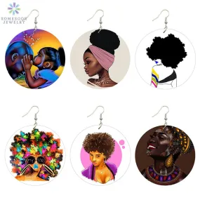 SOMESOOR Afro Natural Hair Painted Wood Drop Earrings