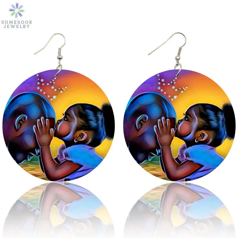 SOMESOOR Afro Natural Hair Painted Wood Drop Earrings