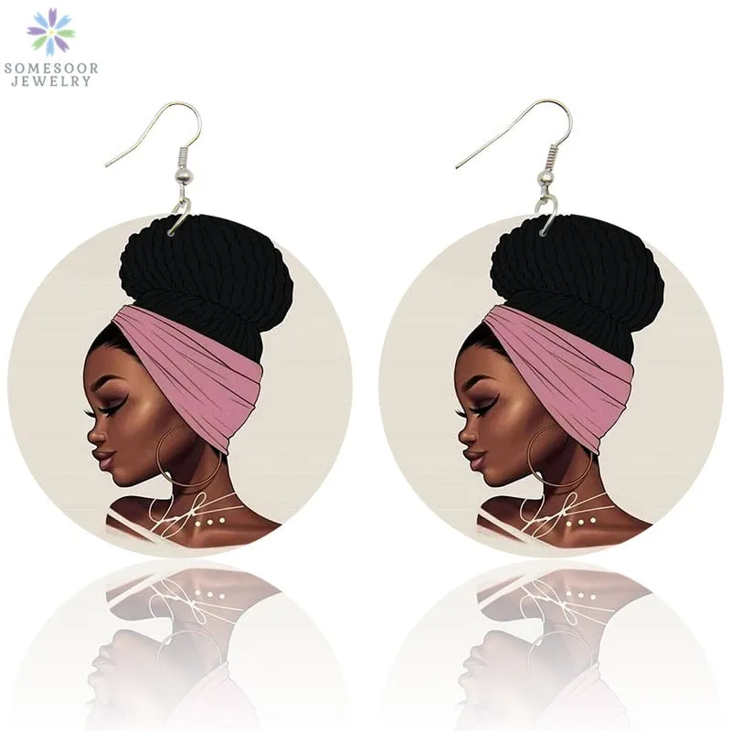 SOMESOOR Afro Natural Hair Painted Wood Drop Earrings