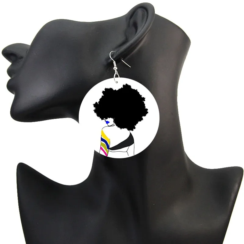 SOMESOOR Afro Natural Hair Painted Wood Drop Earrings