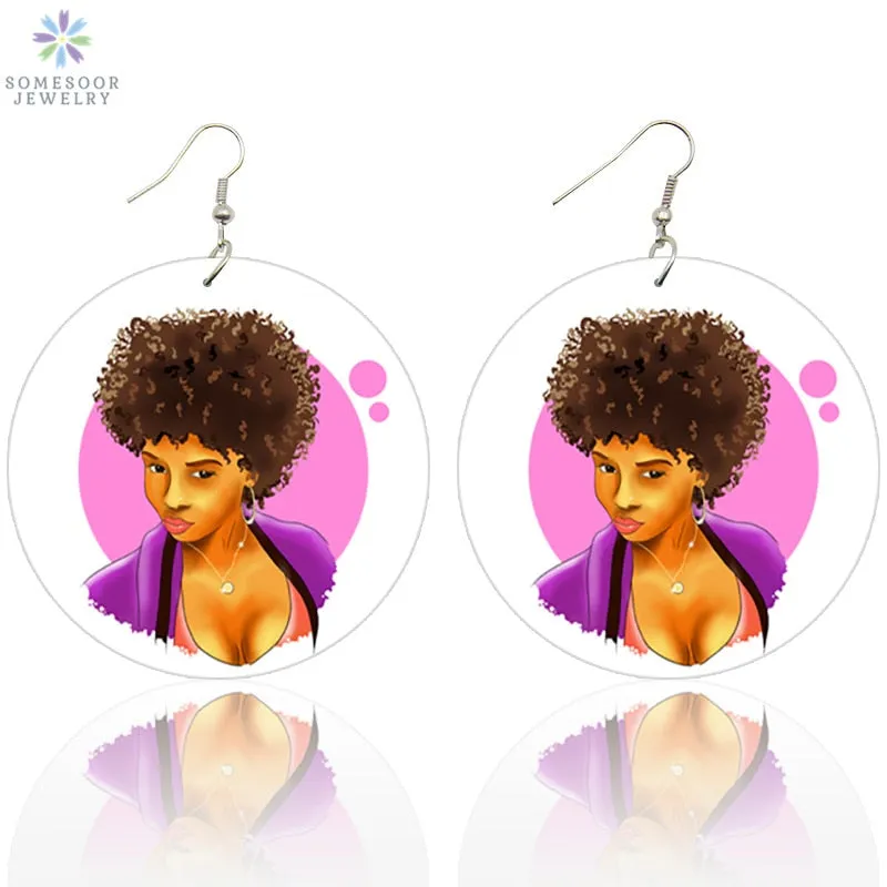 SOMESOOR Afro Natural Hair Painted Wood Drop Earrings